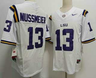 Mens LSU Tigers #13 Garrett Nussmeier White FUSE College Stitched Jersey